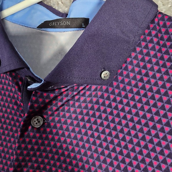 Greyson Men Golf Polo Shirt‎ Large Purple Pink Stretch Athletic Preppy Travel - Picture 6 of 11